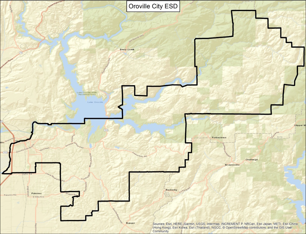 Map of the Oroville City Elementary School District Boundaries
