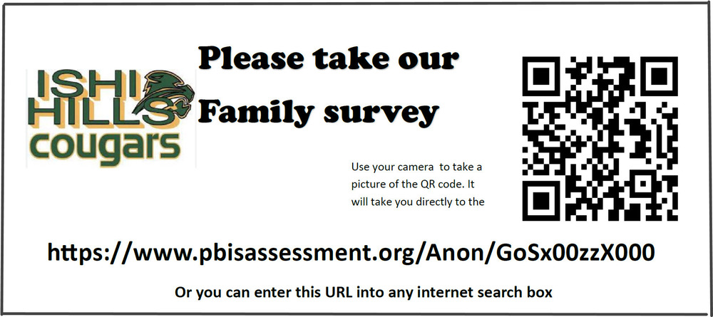Image of IShi Mascot and QR code link to family Survey