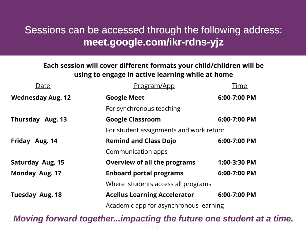 PARENT WORKSHOP SERIES TO SUPPORT DISTANCE LEARNING