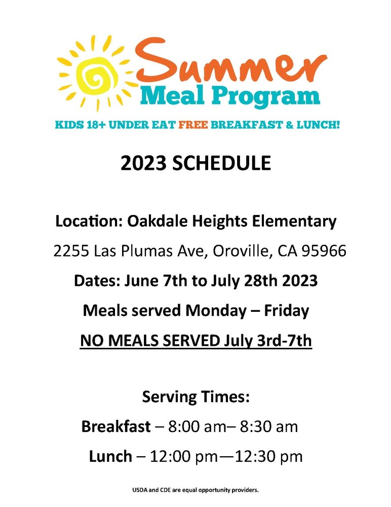 Summer Meals schedule | The Studios @ Central