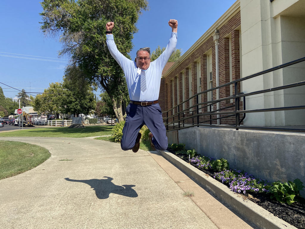 Superintendent Holtom Leaping for Joy